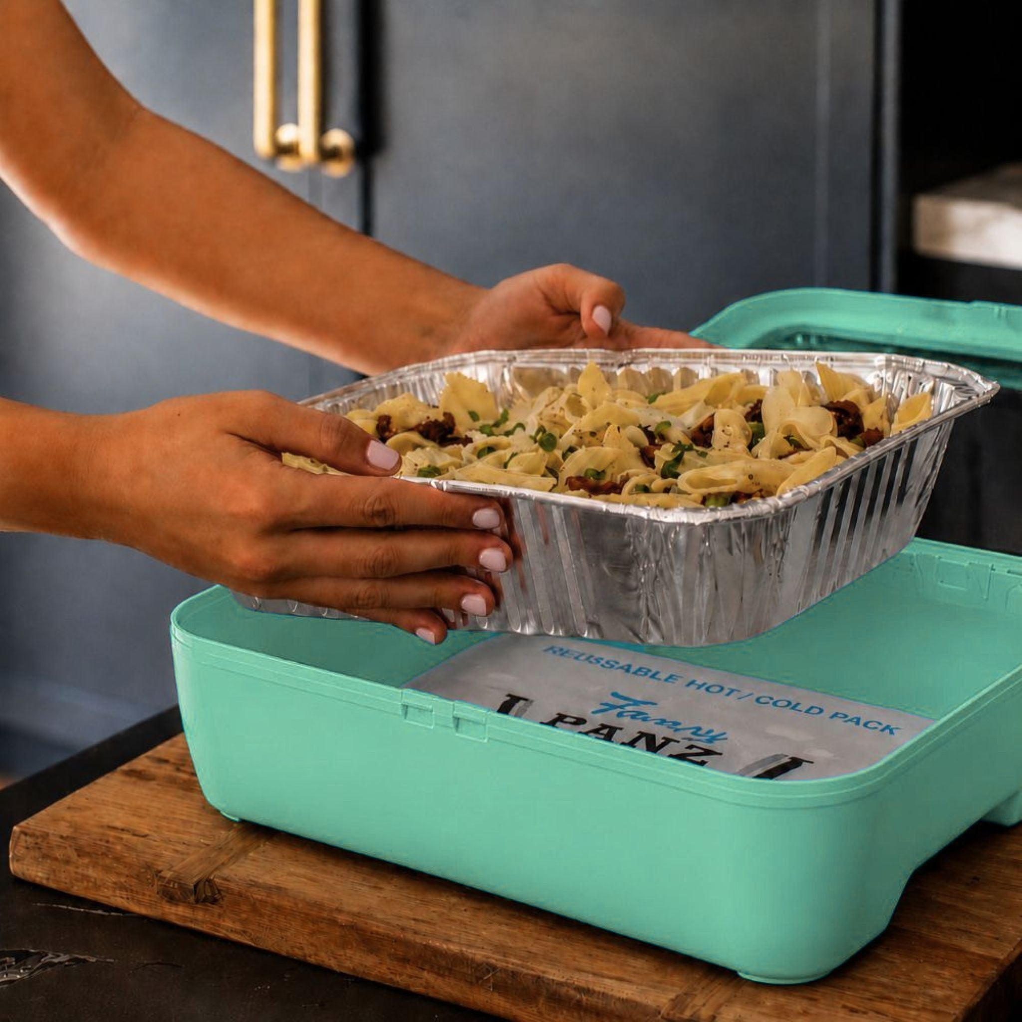 Aqua Fancy Panz® Premium Serving Dish | Dress Up Your Foil Pan