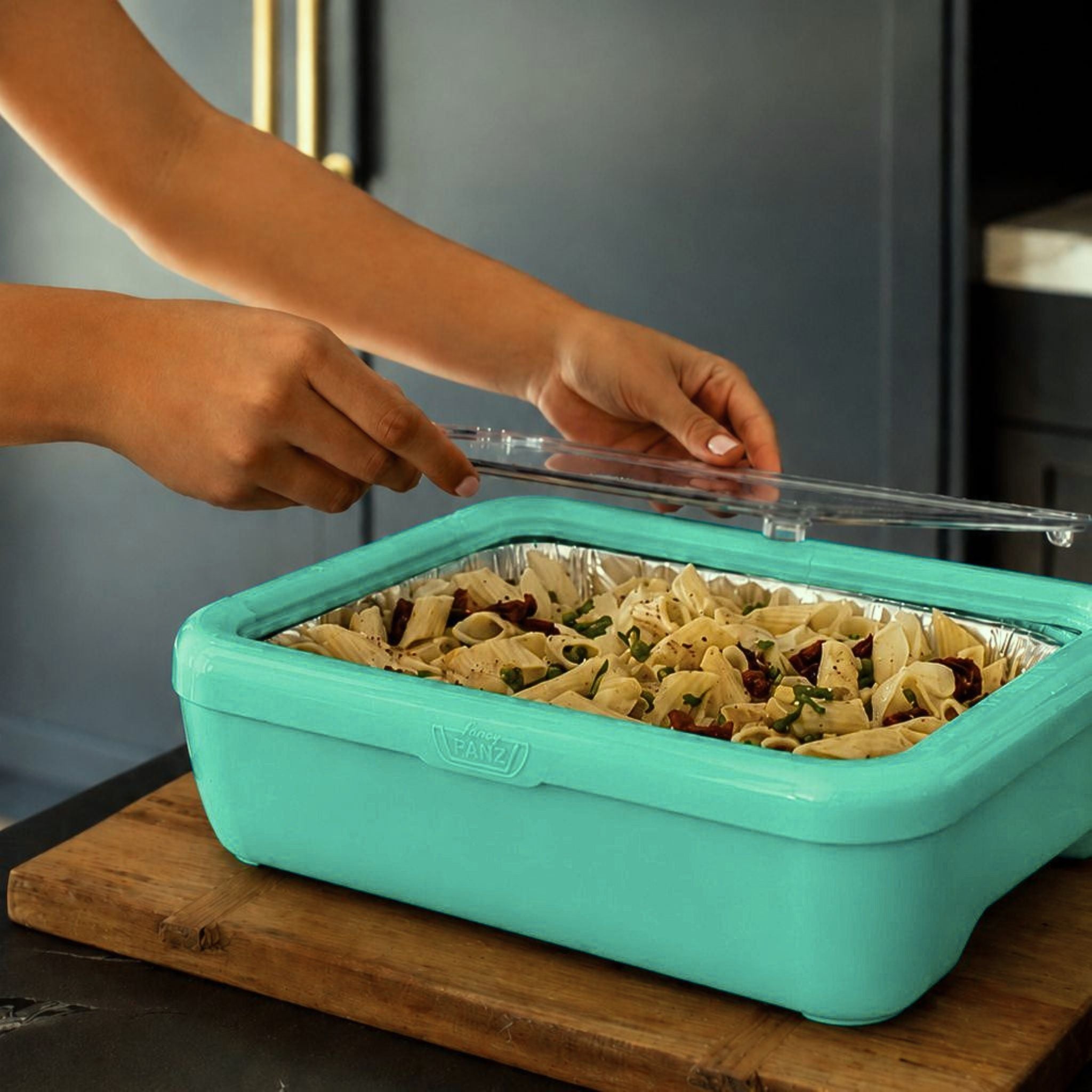 Aqua Fancy Panz® Premium Serving Dish | Dress Up Your Foil Pan